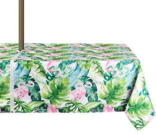 EHouseHome Tischdecke für drinnen und draußen, rechteckig, mit Schirmloch und Reißverschluss, wasserfest, für Terrasse, Frühling und Sommer, Garten, Grillabende, Picknick, ca. 150 x 215 cm
