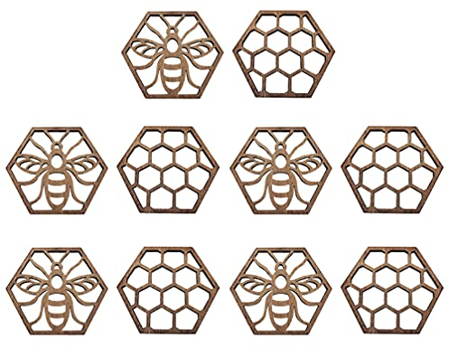 PRETYZOOM 10pcs Decorative Honeycomb Coasters Bee Coasters Wooden Heat Resistant Drink Tea for Bee Day Party Decoration