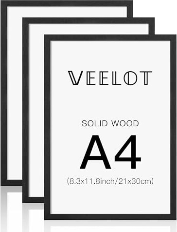 Veelot A4 Fotorahmen schwarz Massivholz Fotorahmen 3er Set mit HD Ple-xiglas für Galerie Urkunde Dokument Heimdekoration (21x30cm)