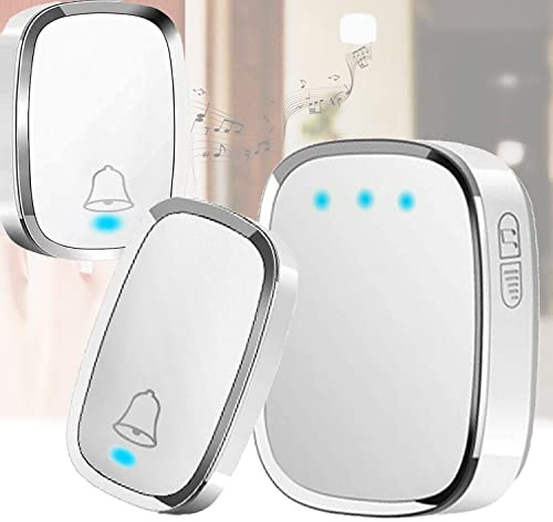 Wireless Doorbell, 1000ft Long Range Door Bells Chime, Waterproof Wall Plug-in Electric Cordless Doorbell, 1 Push Button and 2 Receivers with LED Flash, 36 Melodies, 4 Volume Levels