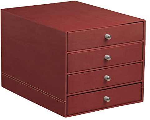 Rhodia 194573C - Schubladenbox mit 4 Laden, 24, 8x32, 7x22, 8 cm, aus Kunstleder, elegant und praktisch, 1 Stück, Nacarat Rot