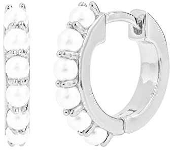 Perlen Ohrringe Silber 925. Creolen Gold mit Perlen. Schmuck Damen vergoldet mit 18 Karat (Silber und Gold) für Frauen und Mädchen. Durchmesser Creolen 13mm.