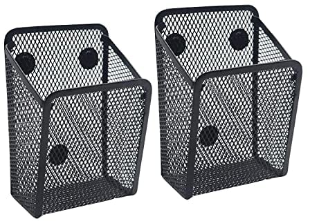 Spring.Rd 2 Pack Magnetic Pencil Holder, Mesh Pen Holder Magnetic Hanging Storage Black Wire Basket for Refrigerator, Desk Whiteboard, Locker Accessories, Office Supply Organizer (Black)