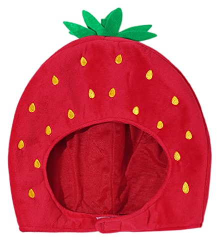 Niedliche rote Erdbeere Plüsch Kopfbedeckung Cartoon Früchte Kopfbedeckung Hut Winddicht Foto Prop Unisex für Winter Outdoor-Aktivitäten, S-L