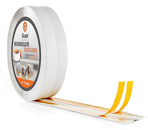 Quest Plinthe Souple Autoadhésive - 18 mm x 18 mm - Plinthe en PVC de finition pour cuisine, salle de bain - Flexible, Etanche, Décorative, Résistant aux UV - 10 mètres, Blanc