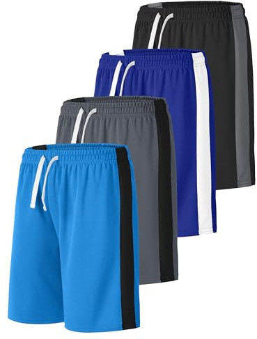 Resinta 4 Pack Boys Shorts Boys Athletic Basketball Shorts Boys Mesh Quick Dry Shorts Soccer Shorts Gym Clothes for Summer