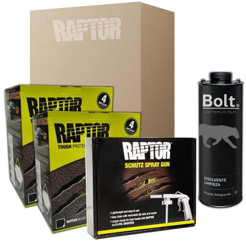 2 x PINTURA RAPTOR 2K KIT NEGRO 4 LT + PISTOLA ESTANDAR + DISOLVENTE LIMPIEZA