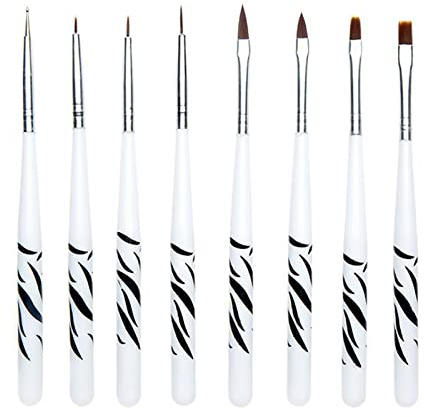 8 Pezzi Pennelli per Unghie,Pennello Gel Unghie, Spazzola di Arte del Chiodo per Nail Art Design, Gel Ricostruzione Pennelloper Unghie,Nail Art Pennelli Set per Painting Detailing