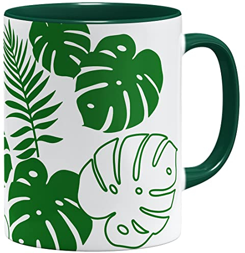 OM3® Monstera Leaf Tasse Pflanze | Keramik Becher | 11oz 325ml | Beidseitig Bedruckt | Grün