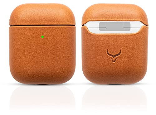CRETANBULL Echtleder Airpods Hülle - Airpod Case 1st Generation & Airpod Case 2nd Generation Kompatibel mit Magsafe & Unterstützt kabelloses Laden - Pop Out Your Airpods with Easy (Ocker)