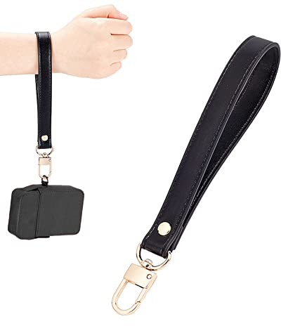 WADORN Cinturino da Polso in Pelle, 21cm Portachiavi in Pelle PU da Borsa per Cellulare Cinturino da Polso A Mano Portachiavi Portafoglio da Polso Cordino di Ricambio da Polso per Uomo Donna, Nero