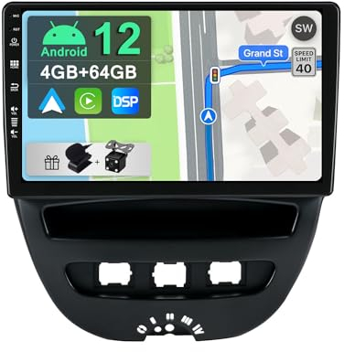YUNTX [4GB+64GB] Android 12 Autoradio für Peugeot 107 Toyota Aygo Citroen C1 2005-2014-2 Din-[Integriertes Wireless CarPlay/Android Auto/DSP/GPS]-IPS 2.5D 10.1”-Kamera+MIC-DAB/Lenkradsteuerung