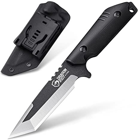 DRAGON RIOT Tanto Messer Outdoor Feststehende Klinge, Bushcraft Messer Full Tang mit Kydex Scheide, Survival Messer 11cm klinge mit G10 Griff, Scharfes Jagdmesser Feststehende Klinge