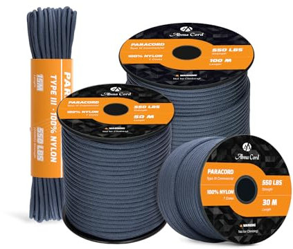 Abma Cord Paracord 550 4mm 100M 100% Nylon Seil Typ III Schnur mit 7 Kern für Basteln, Camping, Survival, Outdoor - Max. 250kg (550lbs) - Navy Blau