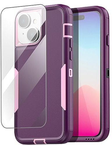 AICase custodia compatibile con iPhone 15 Plus, supporto magnetico per auto, resistente, a 2 strati, tascabile, durevole, protezione di grado militare, antiurto/antigoccia_Rosa