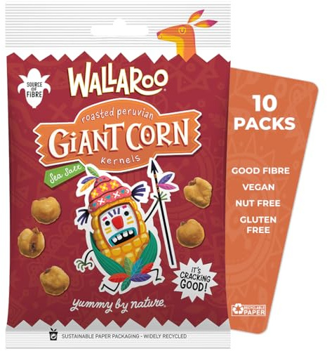 Wallaroo Roasted Giant Corn Kernels - Sea Salt | Crunchy Corn Snack | Gluten Free, Vegan, Nut Free | Alternative to Crisps, Popcorn and Pretzels | Savoury Snacks | Healthy Snacks | Multipack 10x30g