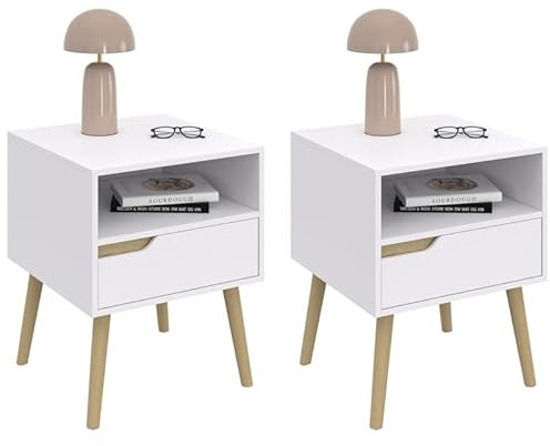 IDMarket - Lot de 2 Tables de Chevet Helsinki scandinaves 1 tiroir avec Niche Blanc