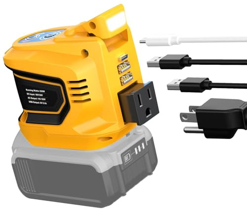Ecarke 200W Portable Power Inverter Compatible with DeWALT 20V Battery, DC 20V to AC 110V Power Station with 1 AC Outlet, 2 USB, 1 Type-C & LED Light, for Outdoor Emergency Use (No Battery)