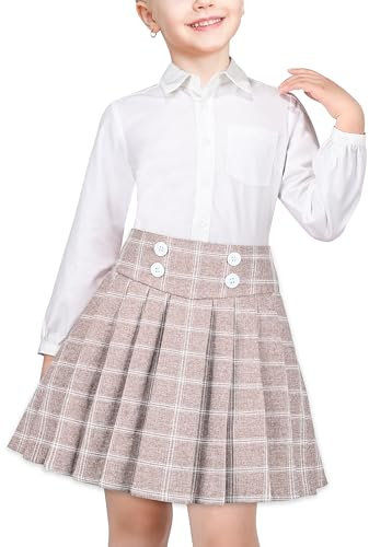 Sunny Fashion Filles Jupe Fixer T-Shirt Beige Grille Vérifier Plaid Plissé École Décontractée 13-14 Ans