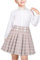 Sunny Fashion Filles Jupe Fixer T-Shirt Beige Grille Vérifier Plaid Plissé École Décontractée 13-14 Ans