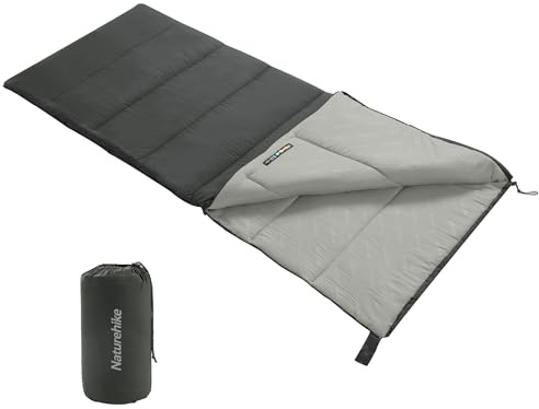 Naturehike Rechteckiger Schlafsack für Erwachsene, Jugendliche, Leichter Teilbarer 3-Jahreszeiten-Schlafsack für Indoor, Camping, Wandern, Rucksacktourismus, Bergsteigen (Grau)
