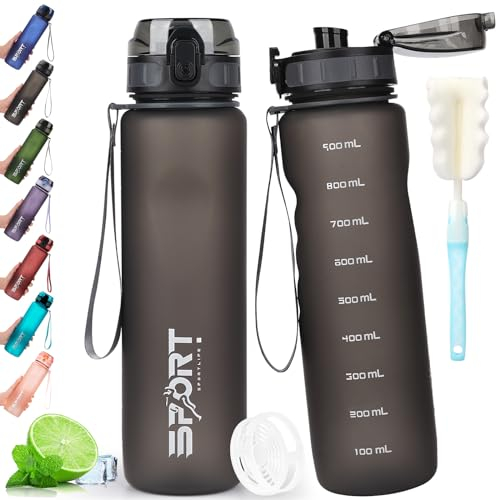 AOPREL Gourde de sport 1 l - Anti-fuite - Sans BPA - Avec échelle de capacité - Pour l'extérieur, l'école, le camping