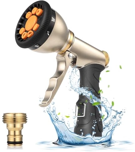 Multifunctional Hose Pipe Spray Gun,with 9 Modes Garden Hose Gun,Heavy Duty Metal Garden Hose Nozzles&Spray Guns, Oppressive Hose Spray Gun for Plant Watering, Cleaning, Car Washing and Pet Showers