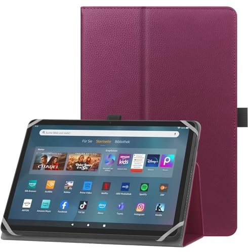 HoYiXi Universal Case for 9-10.1 inch Tablet Fire HD 10/ Fire HD 10 Plus with Stand Folio and Hand Strap Protective Cover for 9-10.1 Samsung Huawei Lenovo Android Tablet - Purple