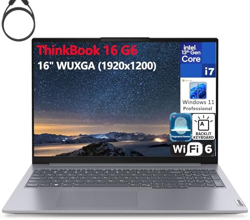 Lenovo ThinkBook 16 G6 Ordinateur portable FHD+ 16 16, Intel 14 cœurs i7-13700H, 64 Go de RAM DDR5, SSD PCIe de 2 To, WiFi 6, Bluetooth 5.2, clavier rétroéclairé, lecteur d'empreintes digitales,