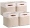 VIIHTYISA Aufbewahrungsbox Stoff, aufbewahrungskorb 25x25x25 cm, Korbe Stoff in Würfel für Schrank, Regal, und Kleidung, Khaki/Weiß 4er Pack