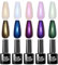 Imtiti Pearl UV Nagellack Set- 5 Farben Transparent Pearl Effect Glitzer Gel Nagellack Blau Lila Rose Gold Grün Mermaid Perlmutt Schimmer Gel Nail Polish mit schwarzem Gellack Soak Off UV Led 6ML