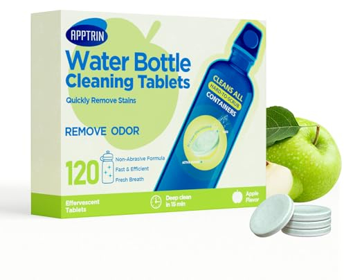 APPTRIN Trinkflaschen Reiniger Tabs, Reinigungstabletten für Flaschen, Trinkblasen Reinigungstabletten, 120 Stück Flaschenreinigung Tabletten （grüner Apfel）