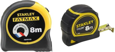 Stanley Fmht81555-0 mètre mesureur - Gamme Fatmax - Fabriqués en France - Revêtement & STANLEY Mètre 8 M X 25 mm Bi Matière Tylon - Boitier Ergonomique - Ruban en Acier Laqué - Crochet Deux Rivets