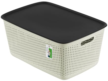 Aufbewahrungsbox 45l mit deckel - 58,5 x 40 x 27 cm - Aufbewahrungskorb Behälter aus Kunststoff BPA Free Körbe zur Aufbewahrung Aufbewahrungsbox Luftzirkulationssystem Stapelbox Kiste, Weiß