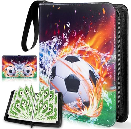 Sammelalbum Fußball Karten, 400 Karten Sammelkarten Album 4 Taschen 50 Seiten Sammelmappe Fussballkarten, Fussball Karten Sammelalbum,Doppelseitiger Seitenschutz Ordner Buch Karten Binder