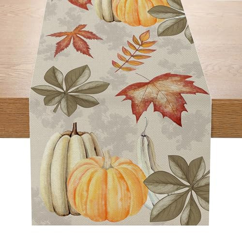 Tischläufer Herbst Tischdecke Herbst Herbstdeko Tisch Herbstdeko Kürbisse Ahornblätter Herbst Tischläufer Herbst Deko Tisch Herbst Dekoration 40x140 cm (04, 40 x 140 cm)