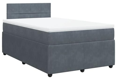 vidaXL Boxspringbett, Doppelbett mit Matratze Matratzenauflage, Bettgestell mit Lattenrost Kopfteil, Polsterbett Bett für Schlafzimmer, Dunkelgrau 120x200cm Samt
