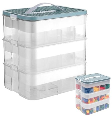 Ysislybin Cajas Almacenaje para Lego, Juguetes Organizador Cajones Apilables Cajas Almacenamiento 3 Capas Transparente con Tapa Compartimentos, Cajas Organizadoras de Cajas de Clasificación
