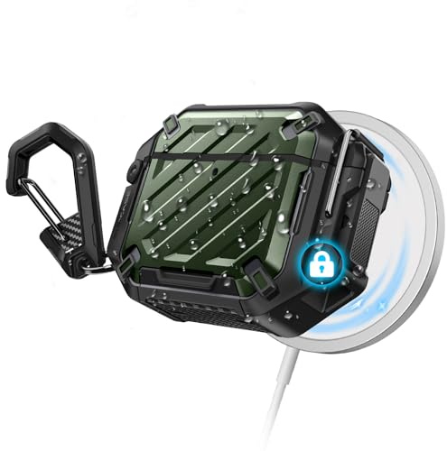 SUPCASE für AirPods 4 Hülle mit Karabiner, [IP68 wasserdicht] [Schutz in Militärqualität] Tragbar Case Stoßfest Schutzhülle Rugged Cover [Unicorn Beetle Pro] für AirPods 4 (2024) (Grün)