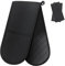 Philorn Black Double Oven Mitts，Heat Resistant 260℃ Waterproof Silicone Glove Kitchen Gloves Oven Extra Long Oven Mitts with Non-Slip Silicone Surface for Baking, Cooking, BBQ