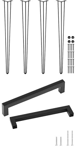 Happybuy VEVOR Tischbeine 4 STK. Haarnadelbeine 66 cm & 30er Set Möbelgriff Edelstahl Stangengriff 140x12x35mm/88x12x35mm
