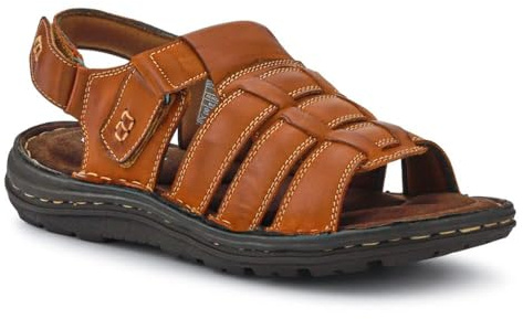 Leather Touch-Fasten Sandals - Tan Size 9