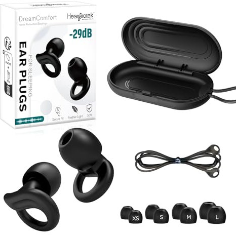 Hearprotek Ohrenstöpsel zum Schlafen, 29dB Silikon-Lärmschutzstöpsel 1 Paar, weiche Ohrenstöpsel zum Schlafen, Schnarchen, Lärmminderung, Autismus, Fliegen (Schwarz)