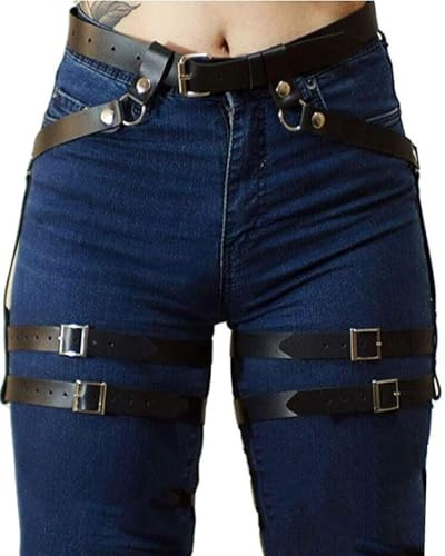 TPZORJX Punk Leder Körperkette für Frauen Taille Harness verstellbar Oberschenkel Strapse