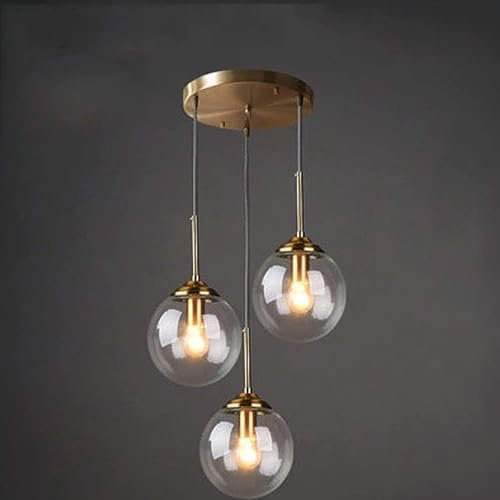 Kikioo Lustre moderne en métal de luxe nordique créatif transparent/fumé gris/ambre boule de verre lampe suspendue cluster e14 îlot de cuisine salon salle à manger chevet simple lampe suspendue