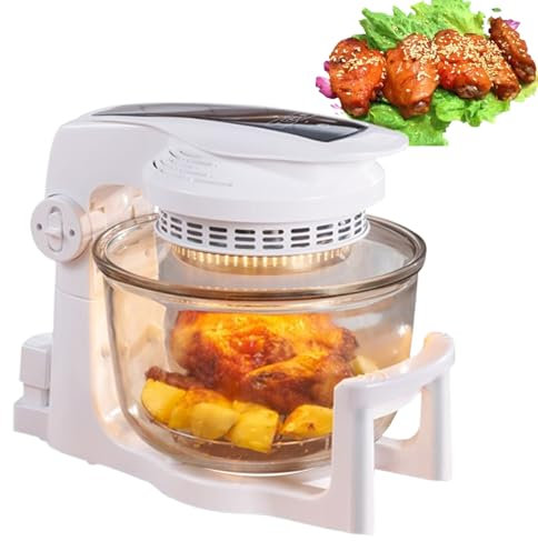 QINPI 10L Portable Air Fryer, 1000W Visual Air Fryer, with Heightening Ring, 50-250℃&0-120min, for French Fries, Grilled Chicken, Egg Tarts, Pizza, Chicken Wings, Steak