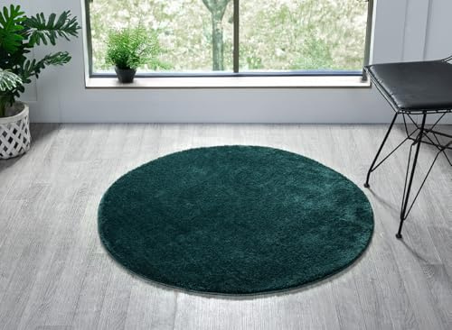 Comfy Washable Plain Non-Slip Round Area Rug, Emerald, 100 cm Round