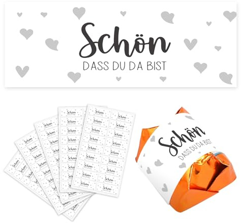 90 Schön dass du da bist Sticker Schokolade Aufkleber, Pralinenaufkleber, Gastgeschenk zur Hochzeit Geburtstag Mini Schokoladen