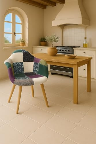 KAYELLES Lot de 2 Chaises Scandinaves rembourrées avec Accoudoirs, NERA (Patchwork méditerranéen)