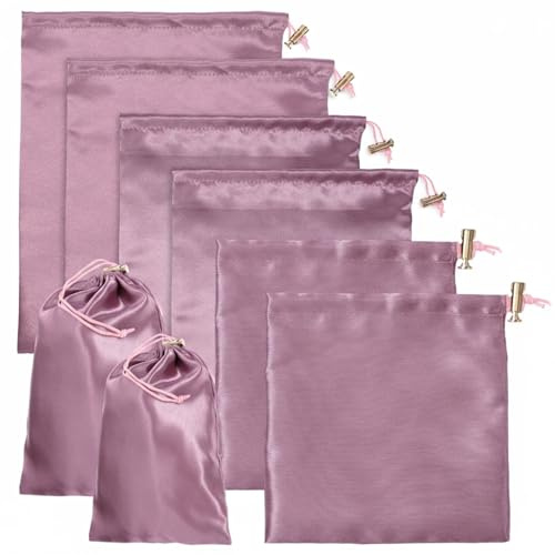 Soft Satin Drawstring Pouch, 6 Pcs Adjustable Jewellery Gift Bag Storage Soft Storage Bags Adult Toy Storage-Bags for Women Men Couples Toy Underwear Cosmetic Sunglasses Travel Camping(3 Sizes Purple)